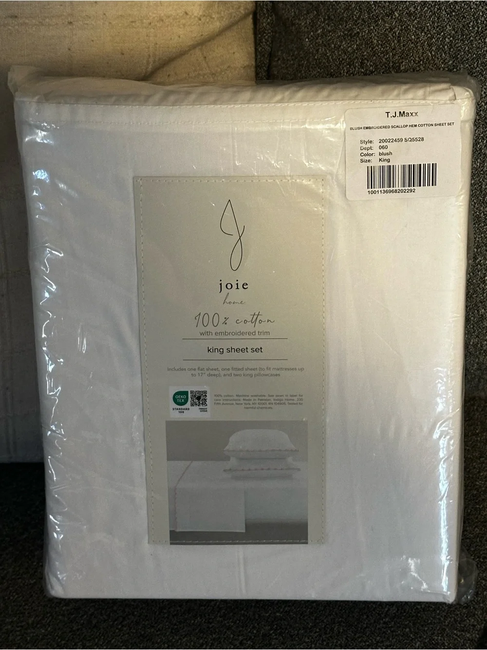 Joie Blush Embroidered Scallop Hem Cotton Sheet Set - KING size